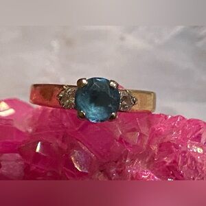 14k Yellow Solid Thick Heavy Gold Diamond & Topaz Ring #8052 Stamped ST